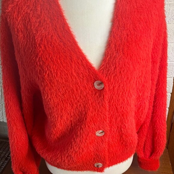 Cozy and Cute Cardigan Fuzzy Eyelash Sweater, Willow and Wind, Size M - Picture 3 of 5